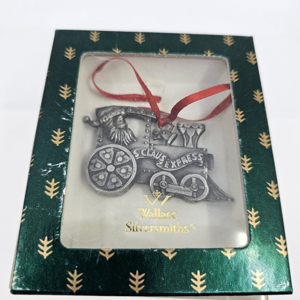 VTG CHRISTMAS WALLACE SILVERSMITH‎ PEWTER SANTA CLAUS EXPRESS TRAIN ORNAMENT
